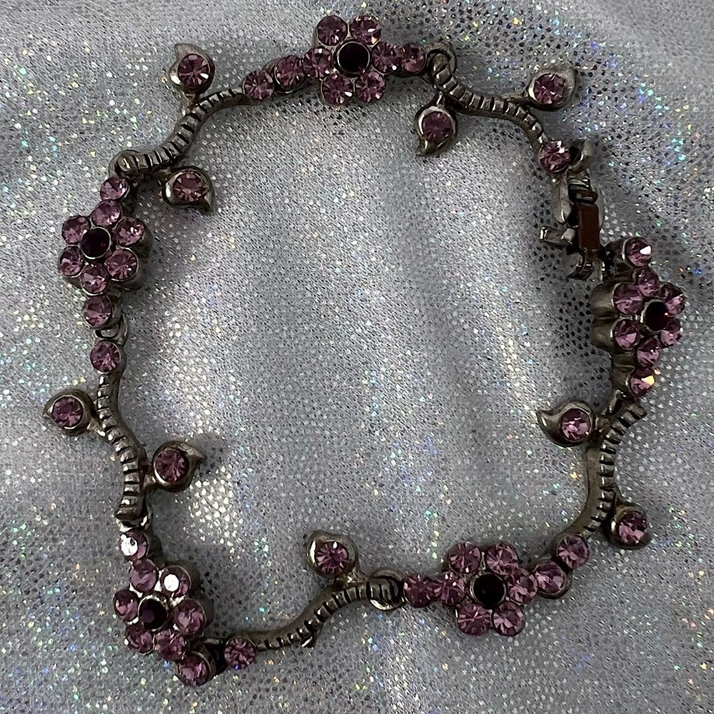 Bracelet flowers rhinestone bling crystals Elegant Purple Floral Bracelet